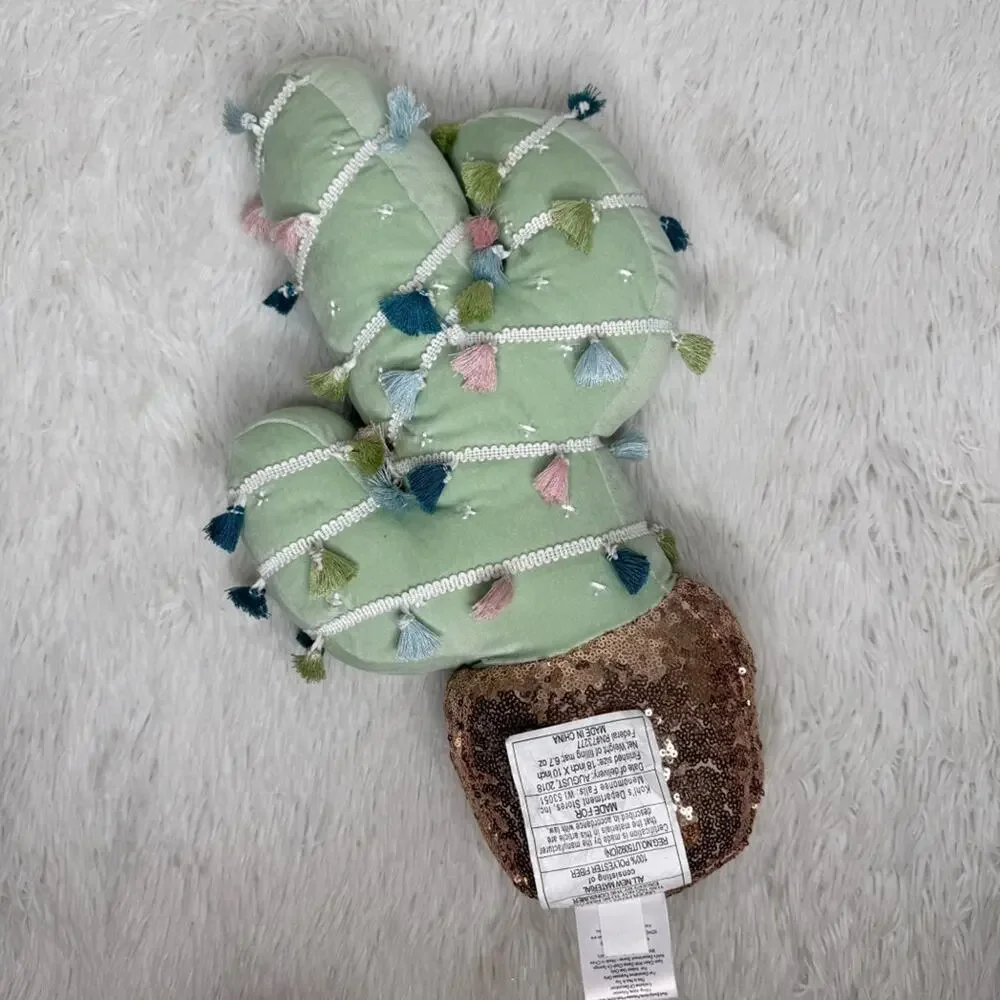 LAUREN CONRAD / green sequin pom pom boho cactus decor throw pillow